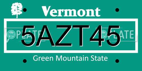5AZT45 Vermont License Plate
