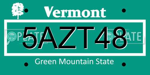 5AZT48 Vermont License Plate