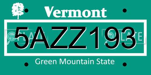 5AZZ193 Vermont License Plate