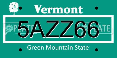 5AZZ66 Vermont License Plate