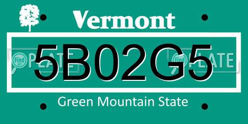 5B02G5 Vermont License Plate