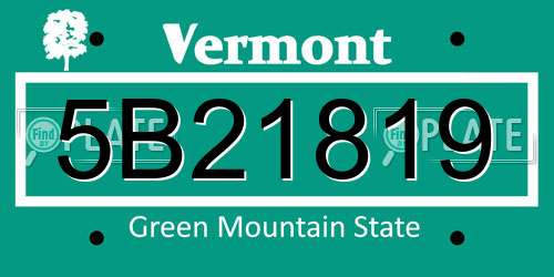 5B21819 Vermont License Plate