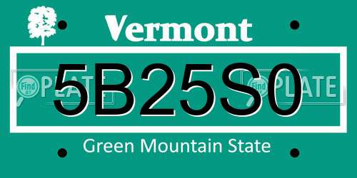 5B25S0 Vermont License Plate