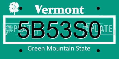 5B53S0 Vermont License Plate