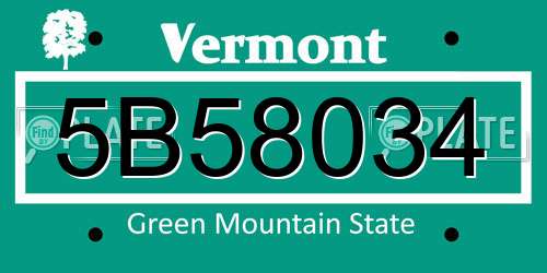 5B58034 Vermont License Plate
