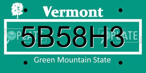 5B58H3 Vermont License Plate