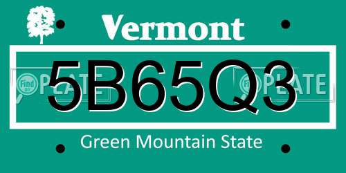 5B65Q3 Vermont License Plate
