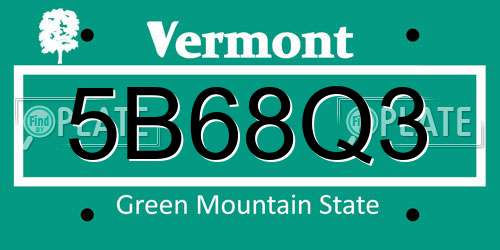 5B68Q3 Vermont License Plate