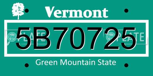 5B70725 Vermont License Plate