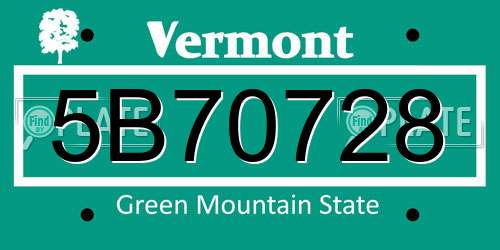 5B70728 Vermont License Plate