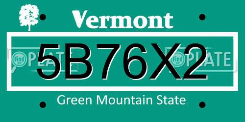 5B76X2 Vermont License Plate