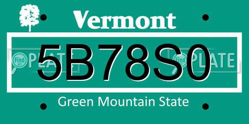 5B78S0 Vermont License Plate