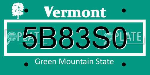 5B83S0 Vermont License Plate
