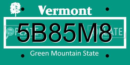 5B85M8 Vermont License Plate
