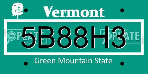5B88H3 Vermont License Plate