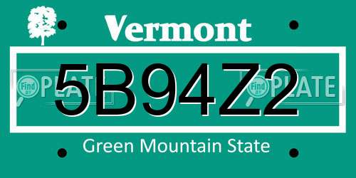 5B94Z2 Vermont License Plate