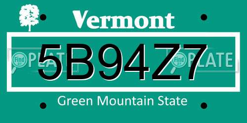5B94Z7 Vermont License Plate