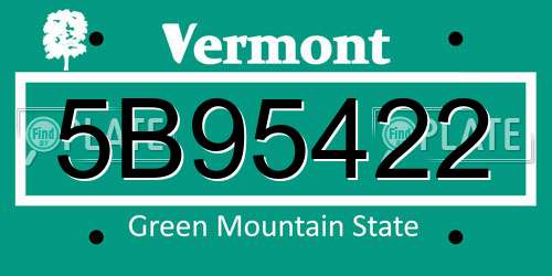 5B95422 Vermont License Plate
