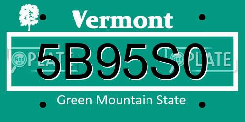 5B95S0 Vermont License Plate