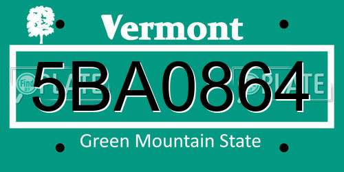 5BA0864 Vermont License Plate