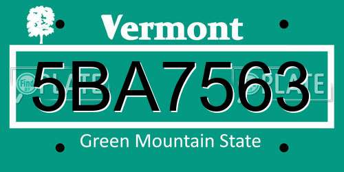 5BA7563 Vermont License Plate