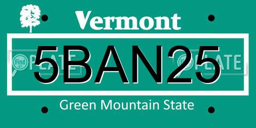 5BAN25 Vermont License Plate