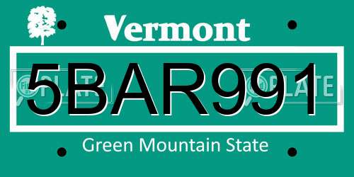 5BAR991 Vermont License Plate