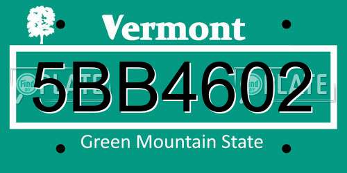 5BB4602 Vermont License Plate