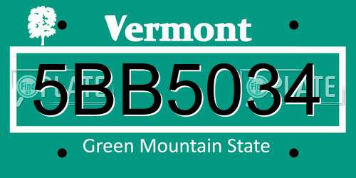 5BB5034 Vermont License Plate
