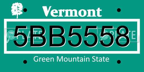 5BB5558 Vermont License Plate