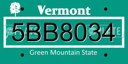 5BB8034 Vermont License Plate