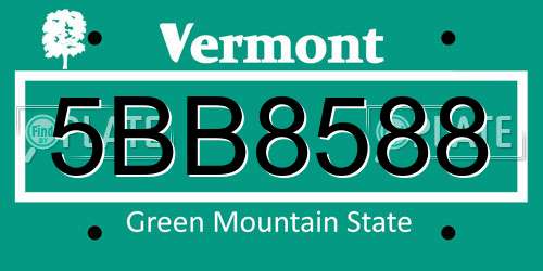 5BB8588 Vermont License Plate
