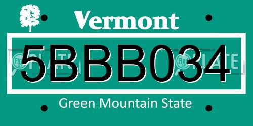 5BBB034 Vermont License Plate