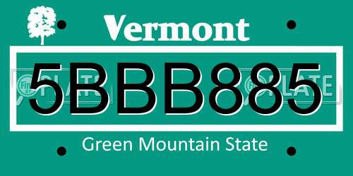 5BBB885 Vermont License Plate