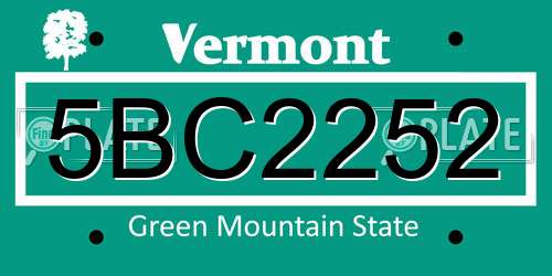 5BC2252 Vermont License Plate