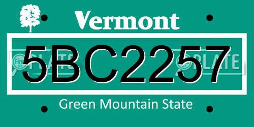 5BC2257 Vermont License Plate