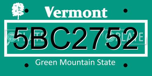 5BC2752 Vermont License Plate