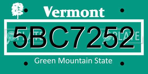 5BC7252 Vermont License Plate
