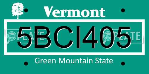 5BCI405 Vermont License Plate