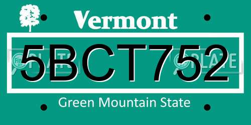 5BCT752 Vermont License Plate