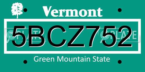 5BCZ752 Vermont License Plate