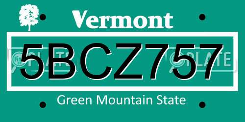 5BCZ757 Vermont License Plate