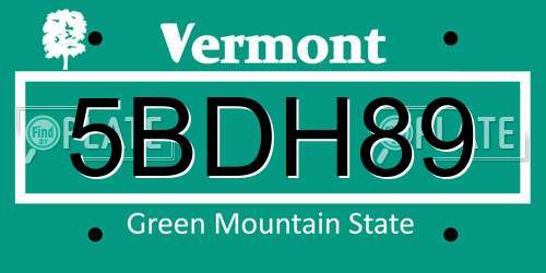 5BDH89 Vermont License Plate