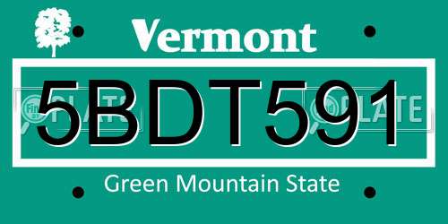 5BDT591 Vermont License Plate