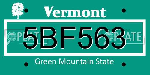 5BF563 Vermont License Plate