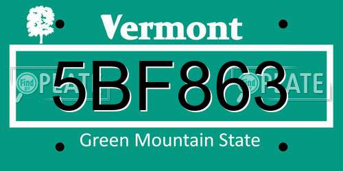 5BF863 Vermont License Plate