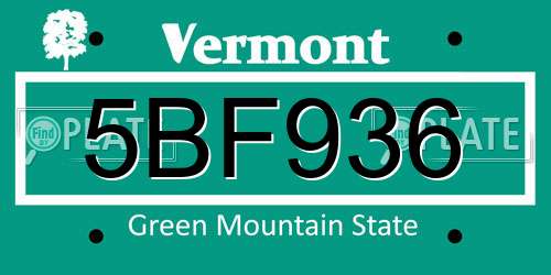 5BF936 Vermont License Plate