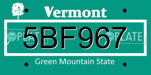 5BF967 Vermont License Plate