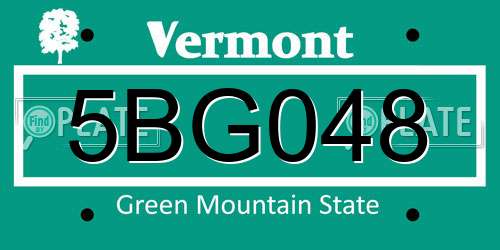 5BG048 Vermont License Plate