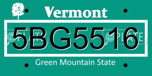 5BG5516 Vermont License Plate